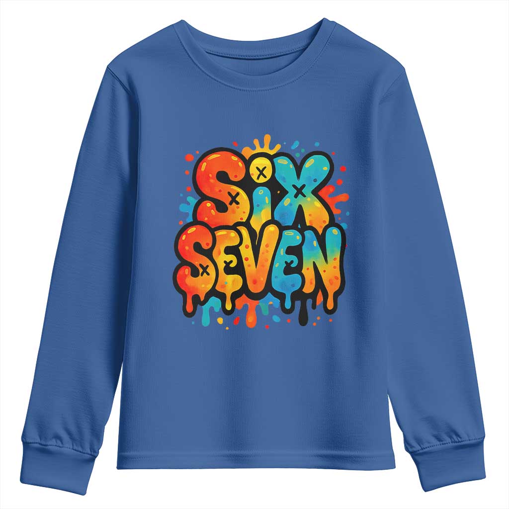Fun Six Seven Graffiti Youth Sweatshirt Funny 67 Meme Gen Alpha Slang Streetwear Hip Hop TS10 Royal Blue Print Your Wear