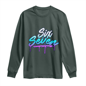 Fun Six Seven Long Sleeve Shirt Funny 6 7 Meme Gen Alpha Slang Streetwear Gradient TS10 Dark Forest Green Print Your Wear