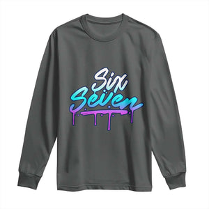 Fun Six Seven Long Sleeve Shirt Funny 6 7 Meme Gen Alpha Slang Streetwear Gradient TS10 Dark Heather Print Your Wear