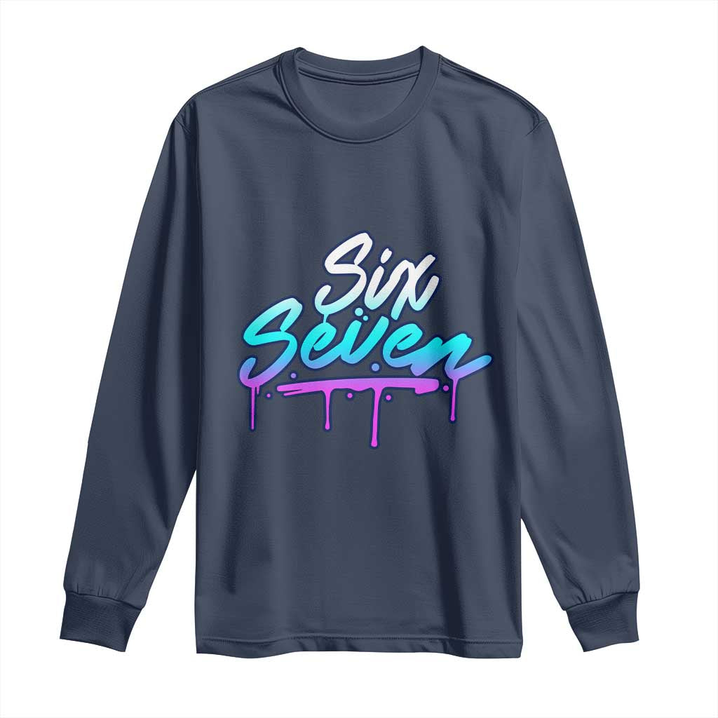 Fun Six Seven Long Sleeve Shirt Funny 6 7 Meme Gen Alpha Slang Streetwear Gradient TS10 Navy Print Your Wear