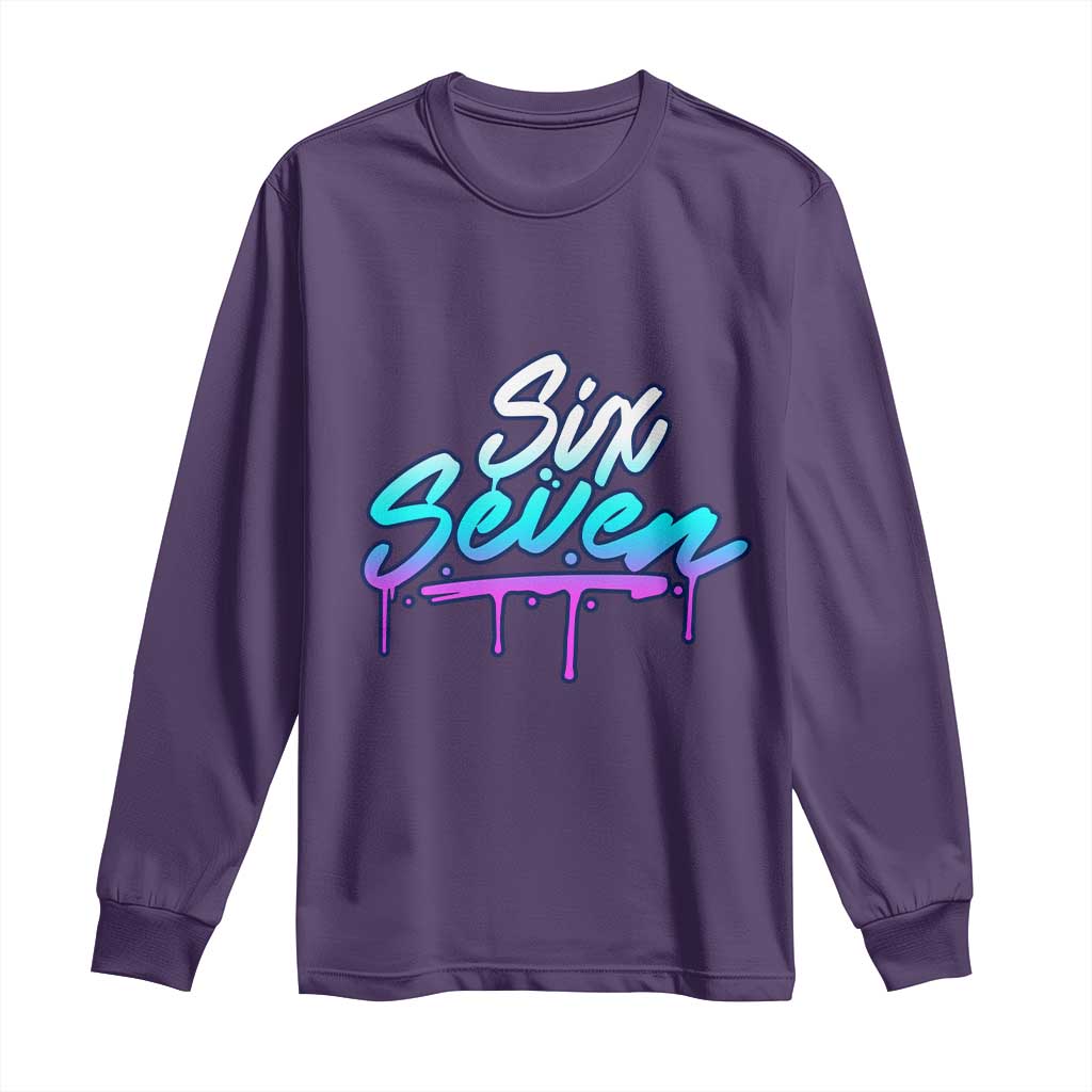 Fun Six Seven Long Sleeve Shirt Funny 6 7 Meme Gen Alpha Slang Streetwear Gradient TS10 Purple Print Your Wear