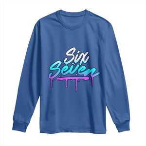 Fun Six Seven Long Sleeve Shirt Funny 6 7 Meme Gen Alpha Slang Streetwear Gradient TS10 Royal Blue Print Your Wear