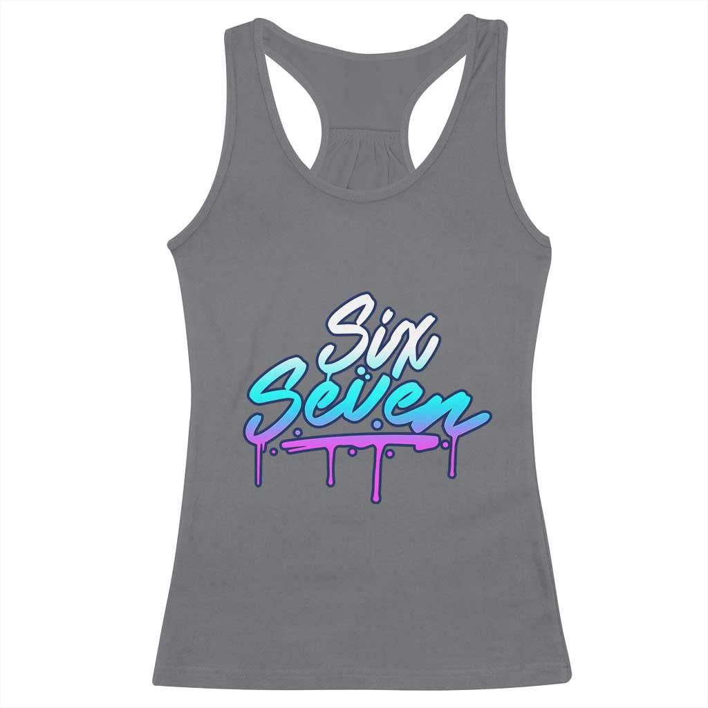 Fun Six Seven Racerback Tank Top Funny 6 7 Meme Gen Alpha Slang Streetwear Gradient TS10 Charcoal Print Your Wear