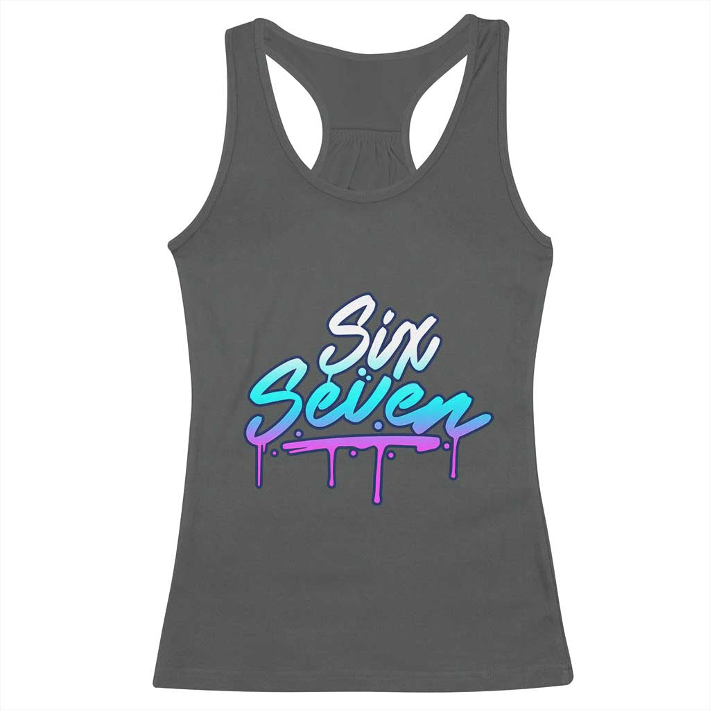Fun Six Seven Racerback Tank Top Funny 6 7 Meme Gen Alpha Slang Streetwear Gradient TS10 Dark Heather Print Your Wear