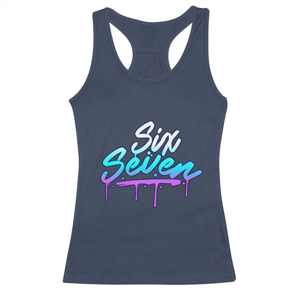 Fun Six Seven Racerback Tank Top Funny 6 7 Meme Gen Alpha Slang Streetwear Gradient TS10 Navy Print Your Wear