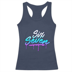Fun Six Seven Racerback Tank Top Funny 6 7 Meme Gen Alpha Slang Streetwear Gradient TS10 Navy Print Your Wear