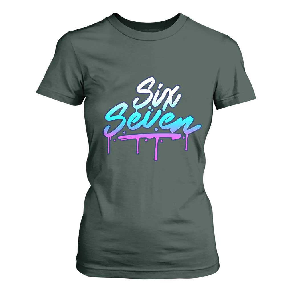 Fun Six Seven T Shirt For Women Funny 6 7 Meme Gen Alpha Slang Streetwear Gradient TS10 Dark Forest Green Print Your Wear
