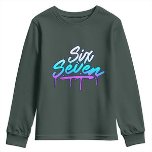 Fun Six Seven Youth Sweatshirt Funny 6 7 Meme Gen Alpha Slang Streetwear Gradient TS10 Dark Forest Green Print Your Wear