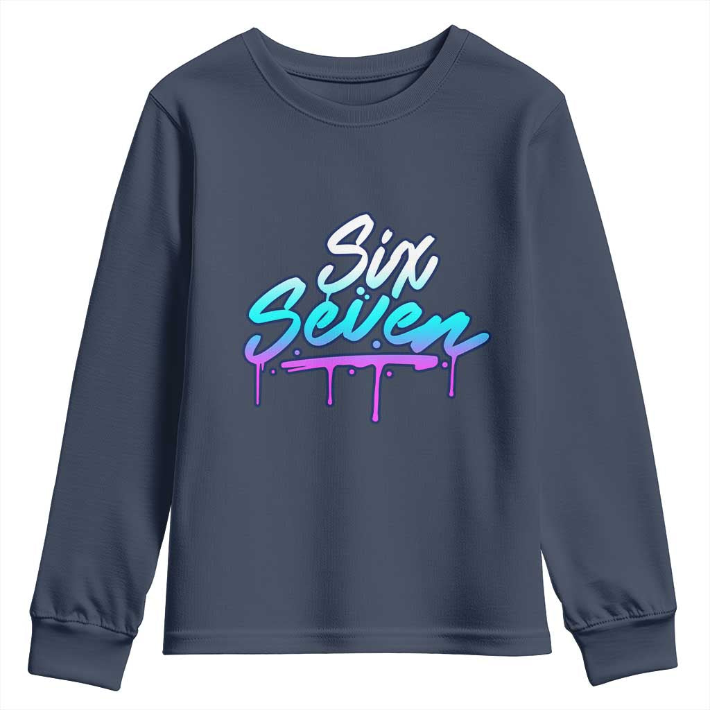 Fun Six Seven Youth Sweatshirt Funny 6 7 Meme Gen Alpha Slang Streetwear Gradient TS10 Navy Print Your Wear