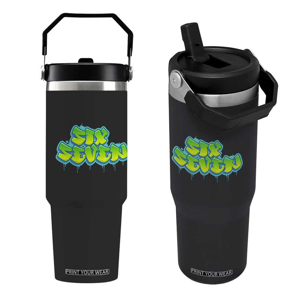 67 Meme Flip Straw Tumbler Six Seven Funny Gen Alpha Slang Saying TS10 One Size: 30 oz Black Print Your Wear