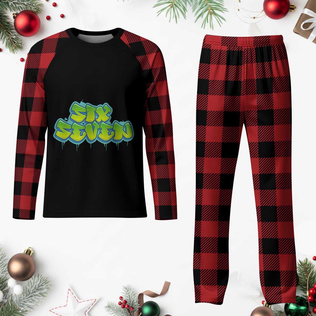 67 Meme Plaid Pajama Set Six Seven Funny Gen Alpha Slang Saying TS10 Buffalo Plaid Print Your Wear