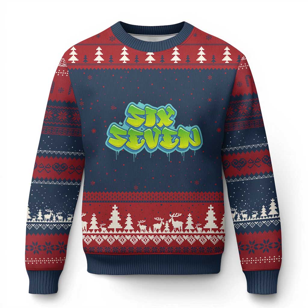 67 Meme Ugly Christmas Sweater Six Seven Funny Gen Alpha Slang Saying TS10 Navy Red Print Your Wear