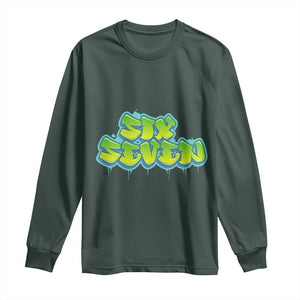 67 Meme Long Sleeve Shirt Six Seven Funny Gen Alpha Slang Saying TS10 Dark Forest Green Print Your Wear