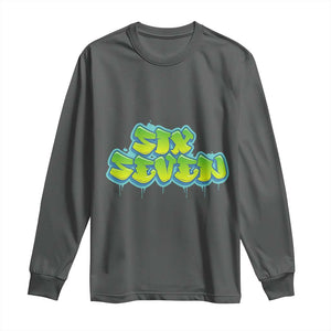 67 Meme Long Sleeve Shirt Six Seven Funny Gen Alpha Slang Saying TS10 Dark Heather Print Your Wear