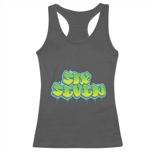 67 Meme Racerback Tank Top Six Seven Funny Gen Alpha Slang Saying TS10 Dark Heather Print Your Wear