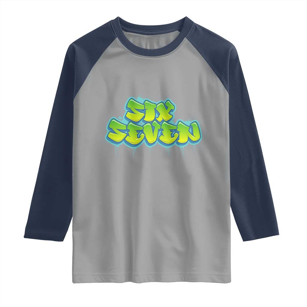 67 Meme Raglan Shirt Six Seven Funny Gen Alpha Slang Saying TS10 Sport Gray Navy Print Your Wear