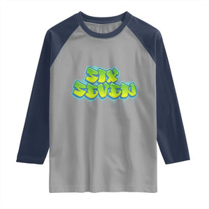 67 Meme Raglan Shirt Six Seven Funny Gen Alpha Slang Saying TS10 Sport Gray Navy Print Your Wear