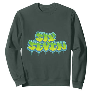67 Meme Sweatshirt Six Seven Funny Gen Alpha Slang Saying TS10 Dark Forest Green Print Your Wear