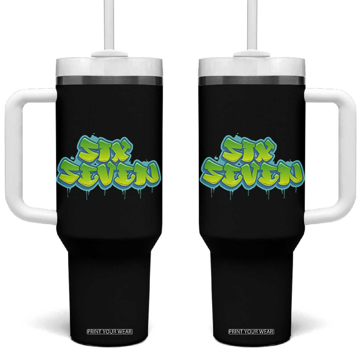 67 Meme Tumbler With Handle Six Seven Funny Gen Alpha Slang Saying TS10 One Size: 40 oz Black Print Your Wear