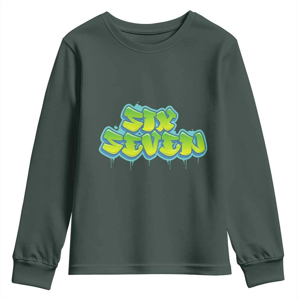 67 Meme Youth Sweatshirt Six Seven Funny Gen Alpha Slang Saying TS10 Dark Forest Green Print Your Wear
