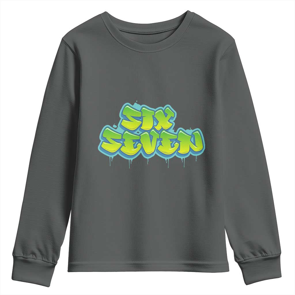 67 Meme Youth Sweatshirt Six Seven Funny Gen Alpha Slang Saying TS10 Dark Heather Print Your Wear