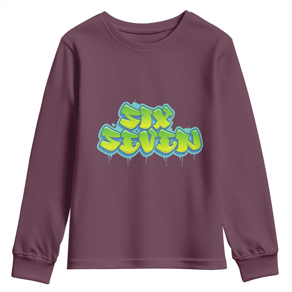 67 Meme Youth Sweatshirt Six Seven Funny Gen Alpha Slang Saying TS10 Maroon Print Your Wear