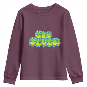 67 Meme Youth Sweatshirt Six Seven Funny Gen Alpha Slang Saying TS10 Maroon Print Your Wear