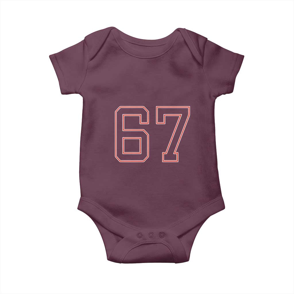 Number 67 Meme Baby Onesie Funny Six Seven Varsity Sports Team Jersey TS10 Maroon Print Your Wear