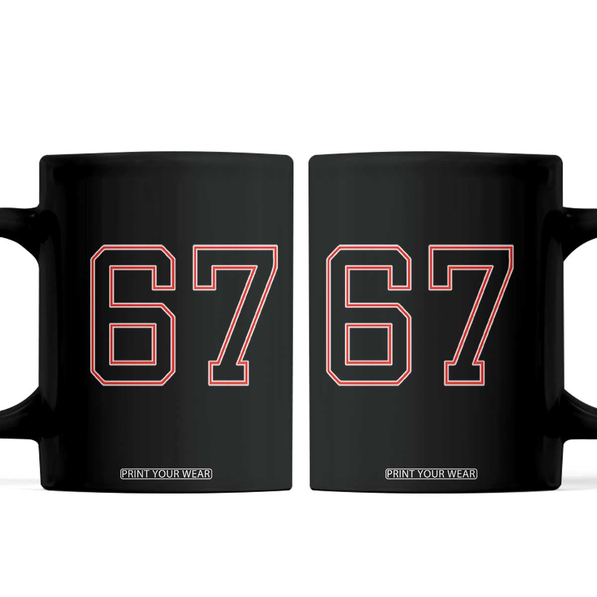 Number 67 Meme Coffee Mug Funny Six Seven Varsity Sports Team Jersey TS10 Black Print Your Wear