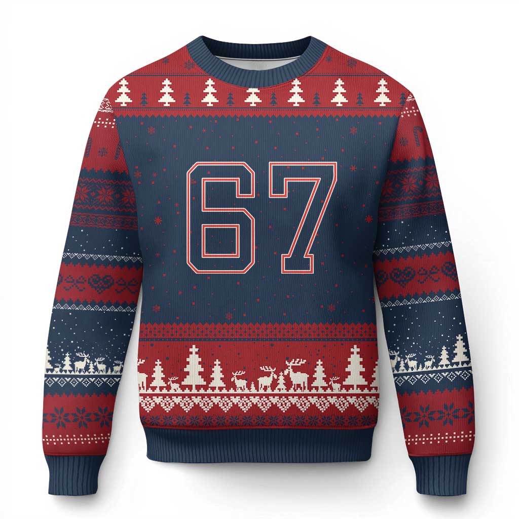 Number 67 Meme Ugly Christmas Sweater Funny Six Seven Varsity Sports Team Jersey TS10 Navy Red Print Your Wear
