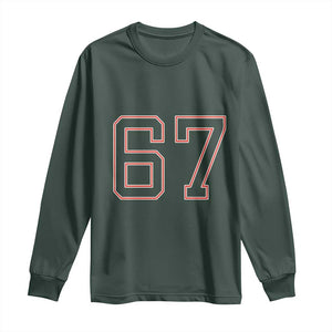 Number 67 Meme Long Sleeve Shirt Funny Six Seven Varsity Sports Team Jersey TS10 Dark Forest Green Print Your Wear