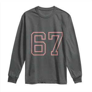 Number 67 Meme Long Sleeve Shirt Funny Six Seven Varsity Sports Team Jersey TS10 Dark Heather Print Your Wear
