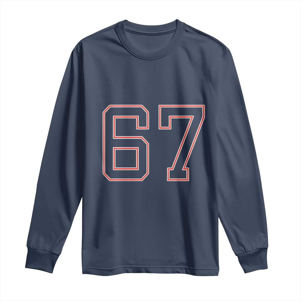 Number 67 Meme Long Sleeve Shirt Funny Six Seven Varsity Sports Team Jersey TS10 Navy Print Your Wear
