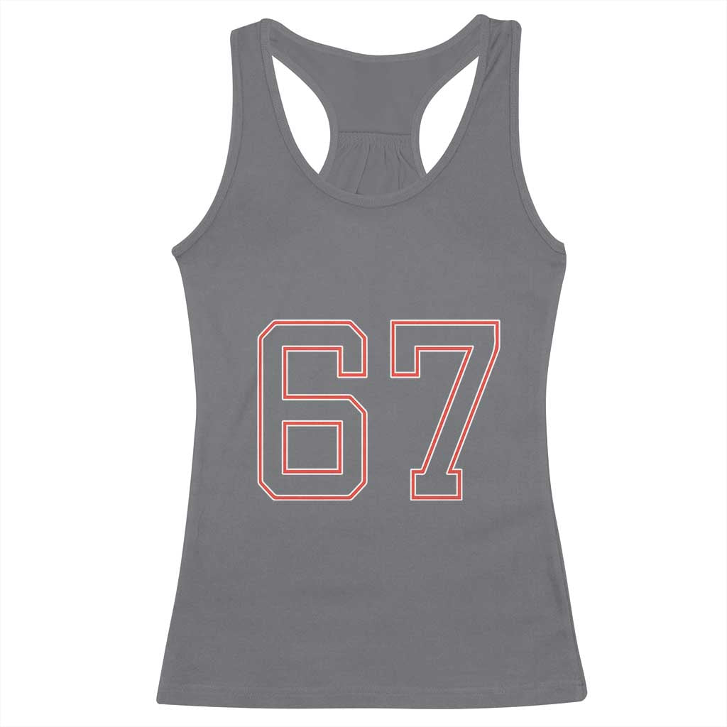 Number 67 Meme Racerback Tank Top Funny Six Seven Varsity Sports Team Jersey TS10 Charcoal Print Your Wear