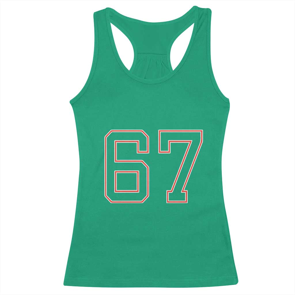 Number 67 Meme Racerback Tank Top Funny Six Seven Varsity Sports Team Jersey TS10 Irish Green Print Your Wear