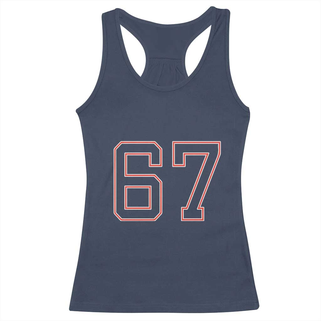 Number 67 Meme Racerback Tank Top Funny Six Seven Varsity Sports Team Jersey TS10 Navy Print Your Wear