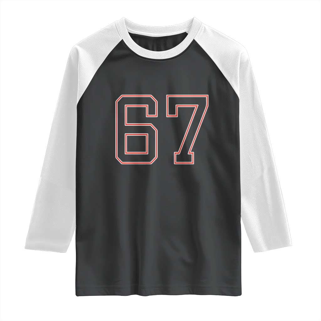 Number 67 Meme Raglan Shirt Funny Six Seven Varsity Sports Team Jersey TS10 Black White Print Your Wear