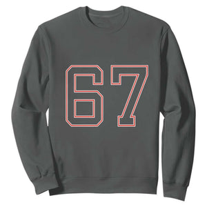 Number 67 Meme Sweatshirt Funny Six Seven Varsity Sports Team Jersey TS10 Dark Heather Print Your Wear