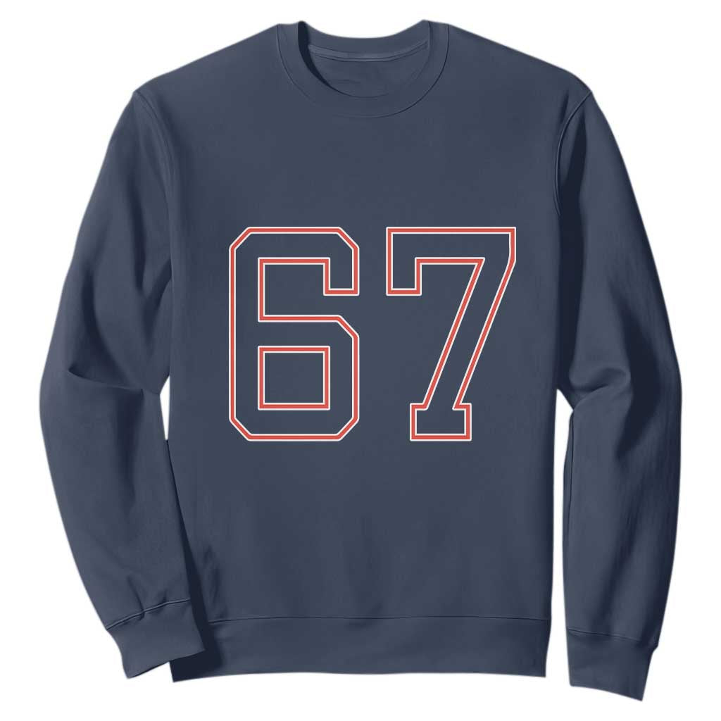 Number 67 Meme Sweatshirt Funny Six Seven Varsity Sports Team Jersey TS10 Navy Print Your Wear