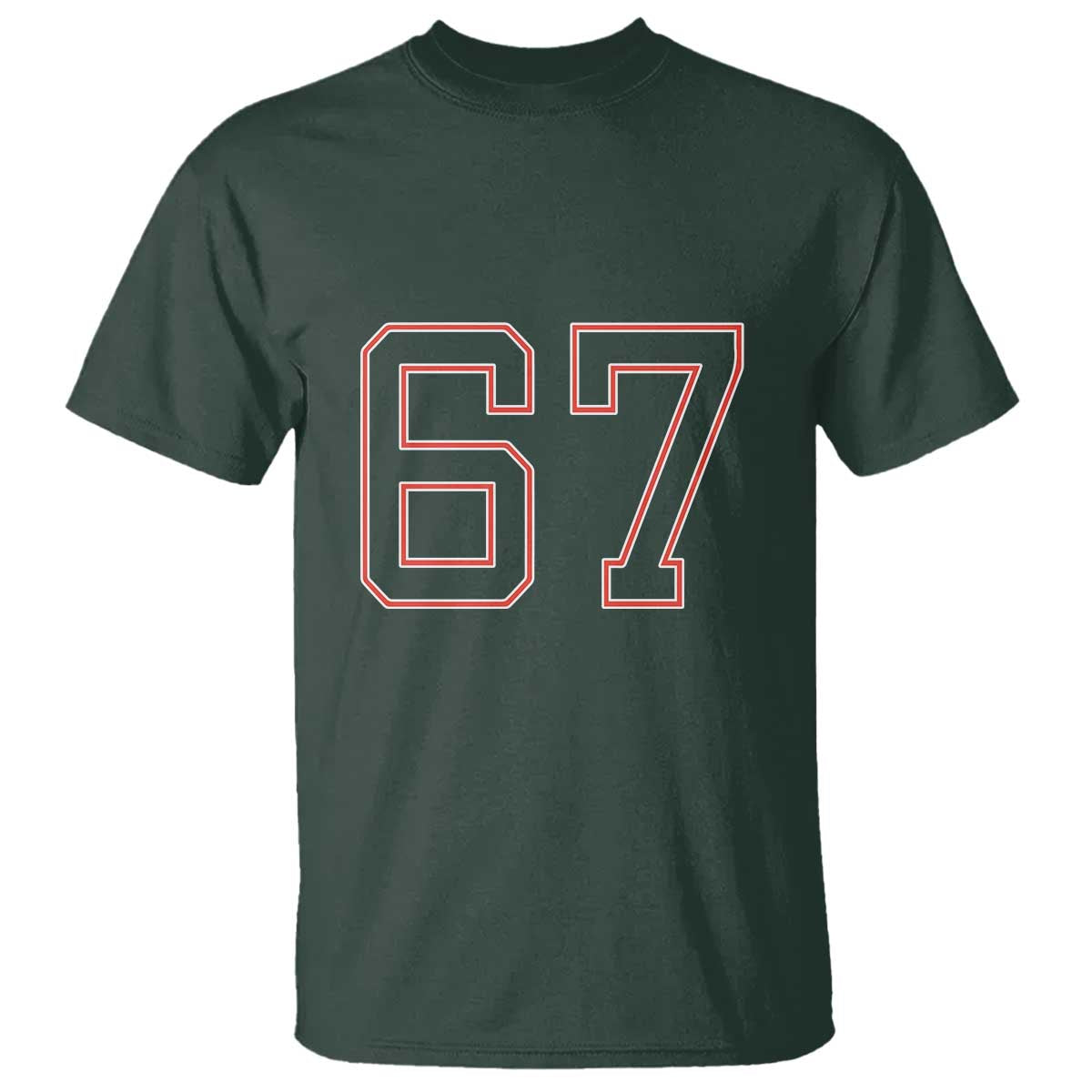 Number 67 Meme T Shirt Funny Six Seven Varsity Sports Team Jersey TS10 Dark Forest Green Print Your Wear