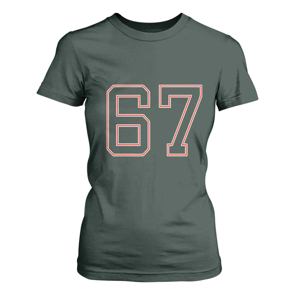 Number 67 Meme T Shirt For Women Funny Six Seven Varsity Sports Team Jersey TS10 Dark Forest Green Print Your Wear