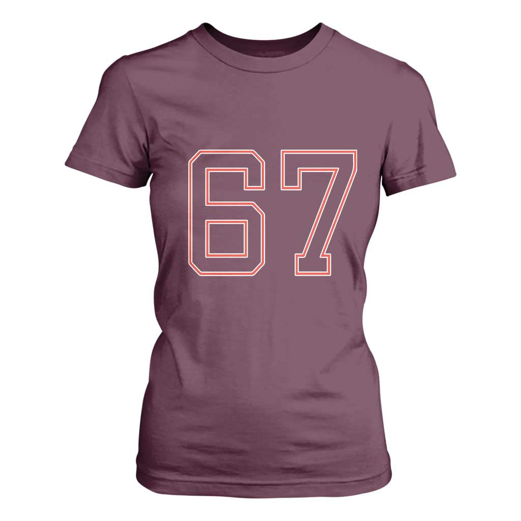 Number 67 Meme T Shirt For Women Funny Six Seven Varsity Sports Team Jersey TS10 Maroon Print Your Wear