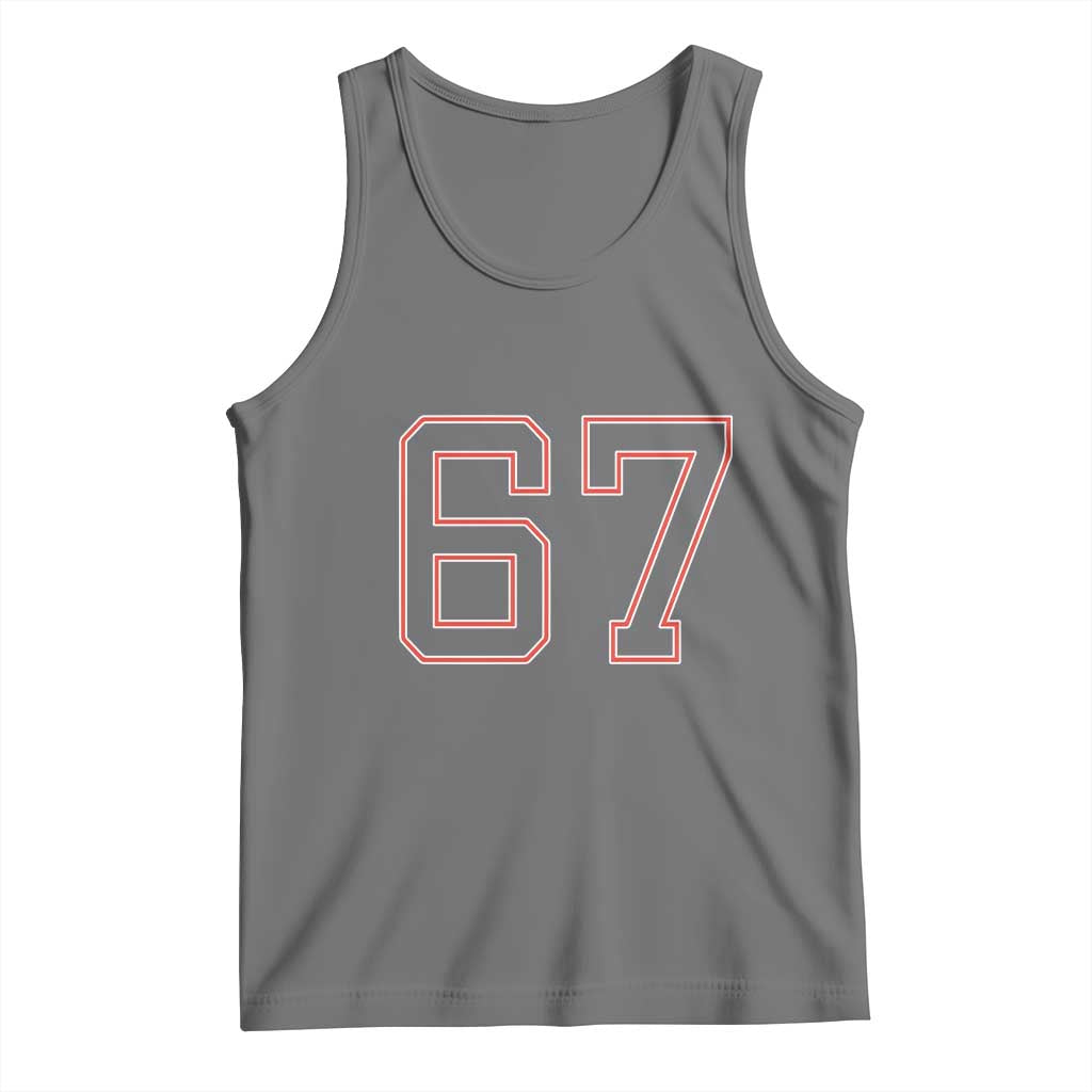 Number 67 Meme Tank Top Funny Six Seven Varsity Sports Team Jersey TS10 Black Heather Print Your Wear