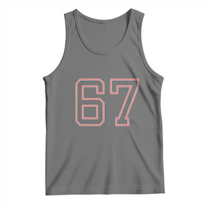 Number 67 Meme Tank Top Funny Six Seven Varsity Sports Team Jersey TS10 Black Heather Print Your Wear