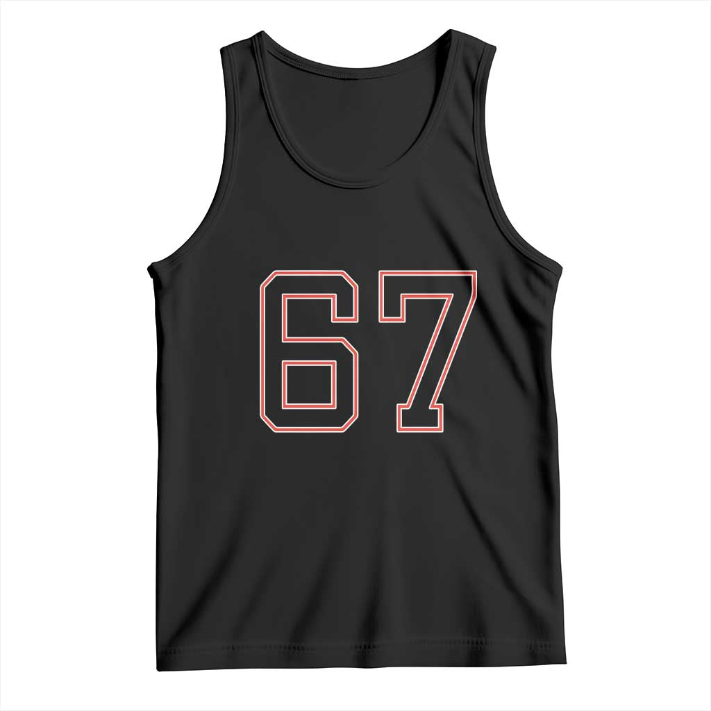 Number 67 Meme Tank Top Funny Six Seven Varsity Sports Team Jersey TS10 Black Print Your Wear