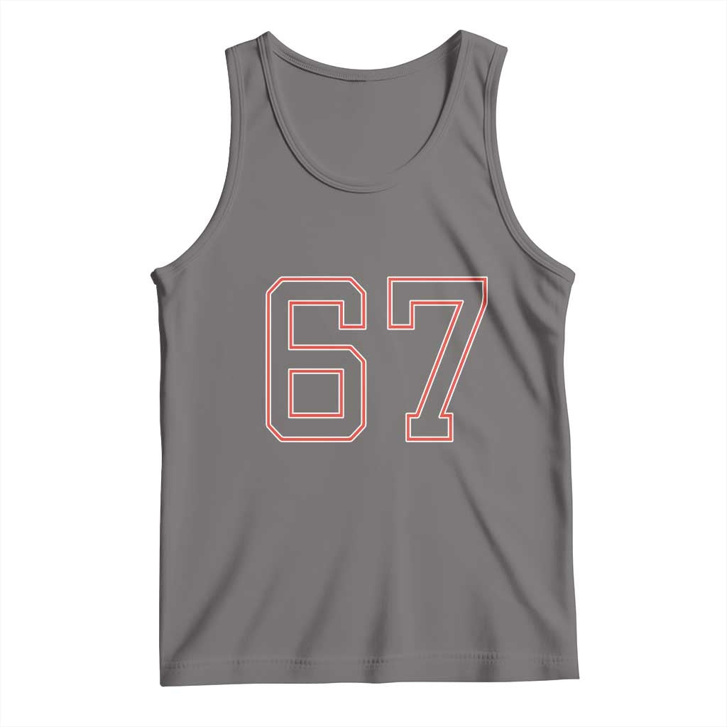 Number 67 Meme Tank Top Funny Six Seven Varsity Sports Team Jersey TS10 Deep Heather Print Your Wear