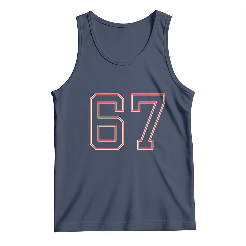 Number 67 Meme Tank Top Funny Six Seven Varsity Sports Team Jersey TS10 Navy Print Your Wear