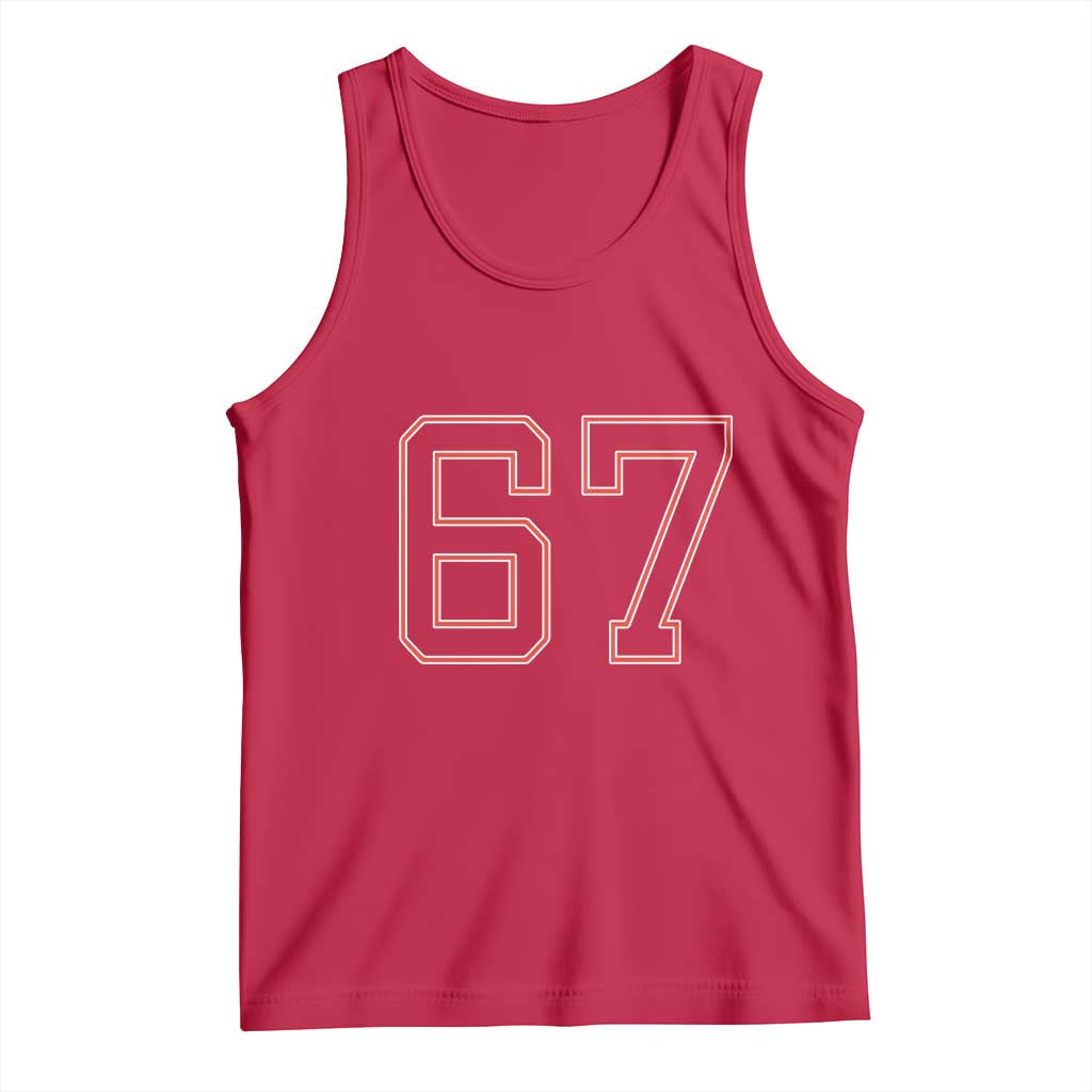 Number 67 Meme Tank Top Funny Six Seven Varsity Sports Team Jersey TS10 Red Print Your Wear