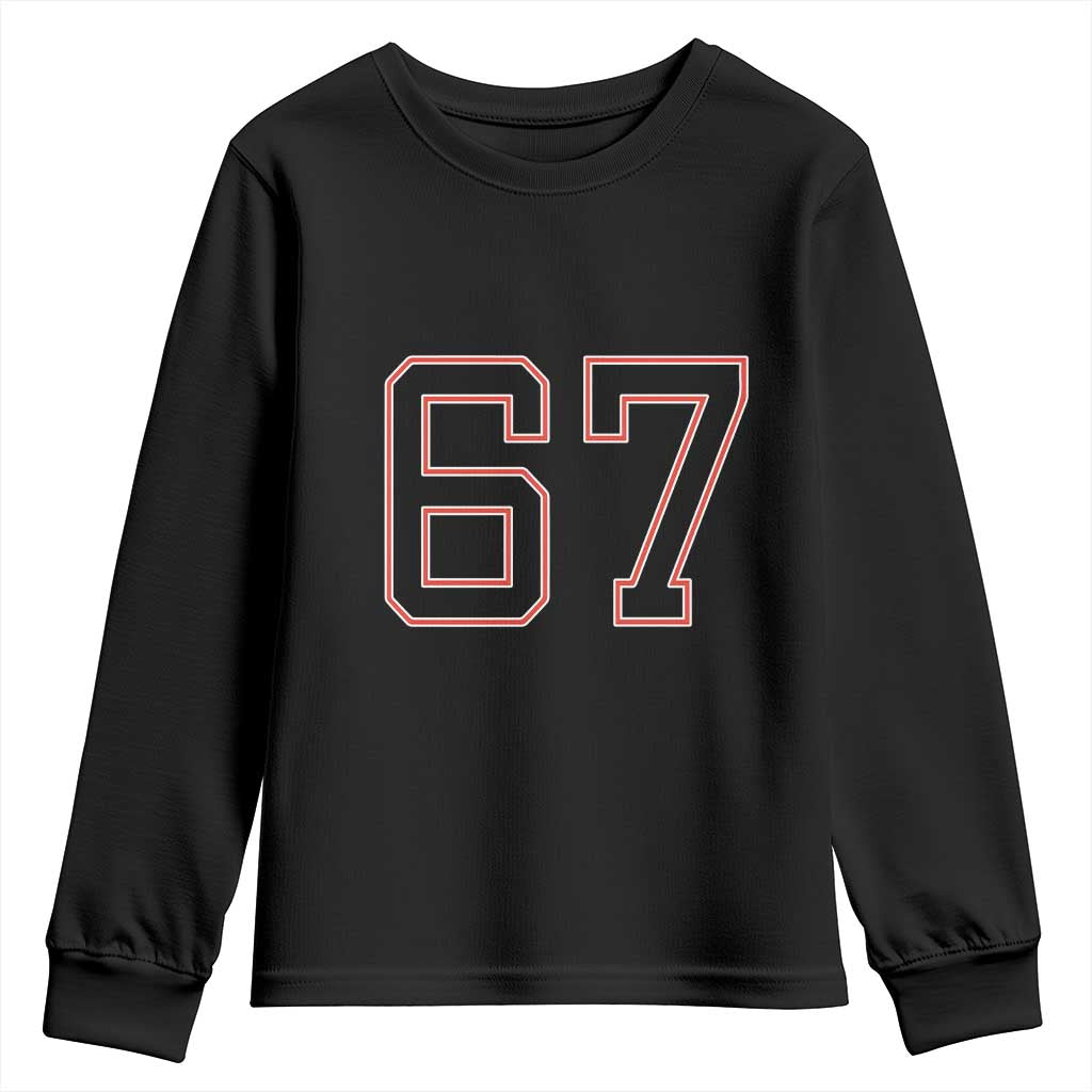 Number 67 Meme Youth Sweatshirt Funny Six Seven Varsity Sports Team Jersey TS10 Black Print Your Wear