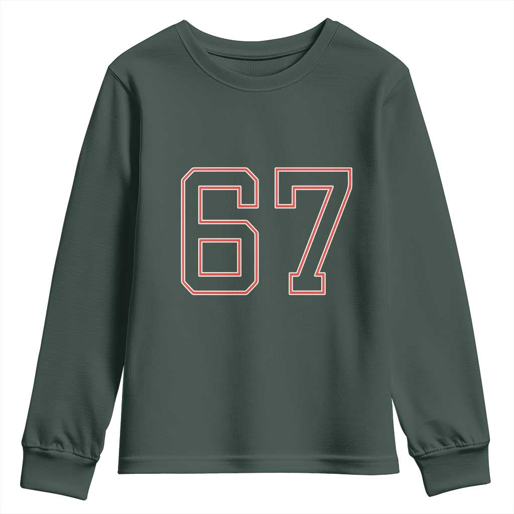 Number 67 Meme Youth Sweatshirt Funny Six Seven Varsity Sports Team Jersey TS10 Dark Forest Green Print Your Wear